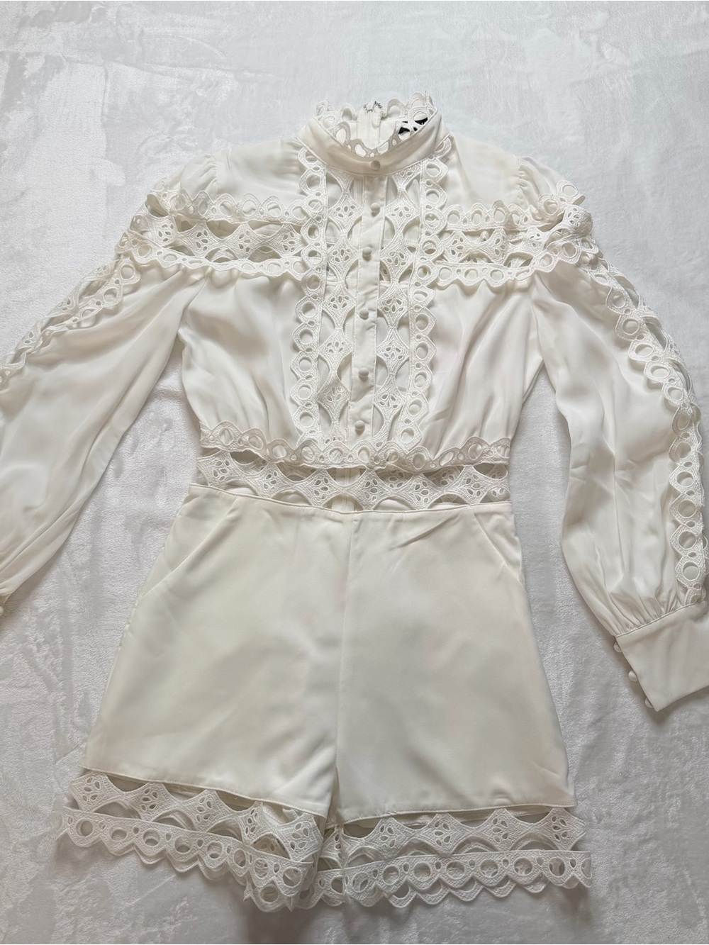 Banjul Ivory Lace-Trimmed Romper